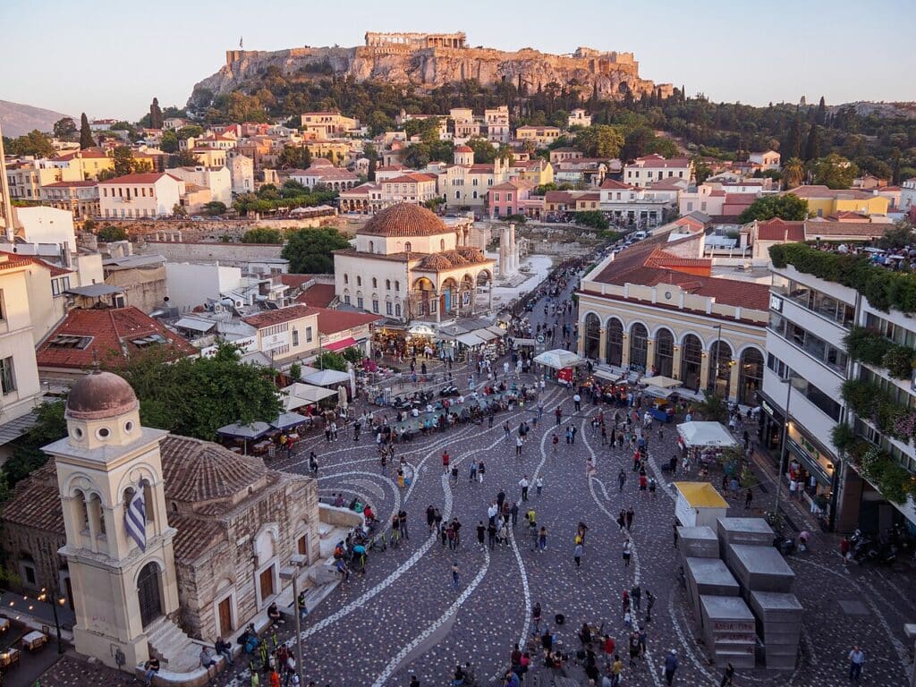 Monastiraki Square with the Acropolis in the background