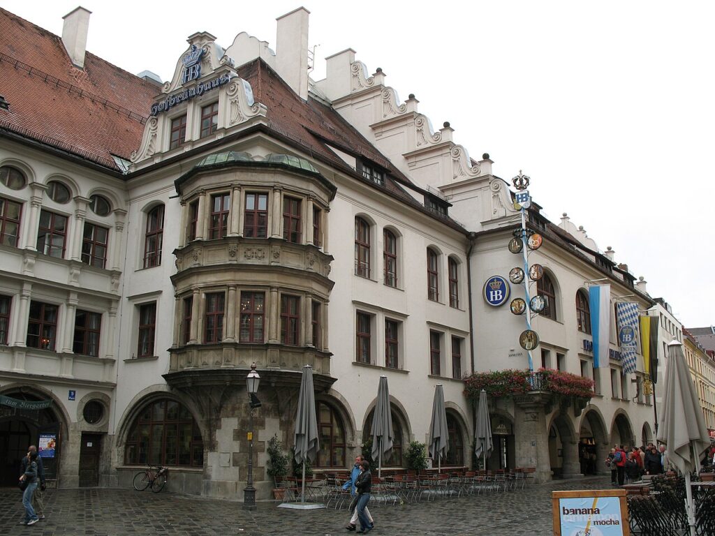 The facade of the Hofbräuhaus am Platzl, Munich's historic beer hall