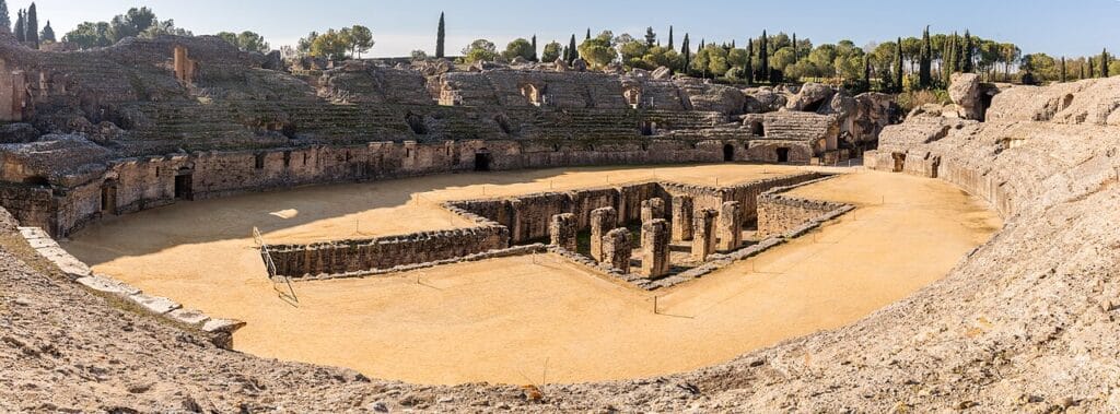 The amphitheatre at the Roman ruins of Italica, near Seville